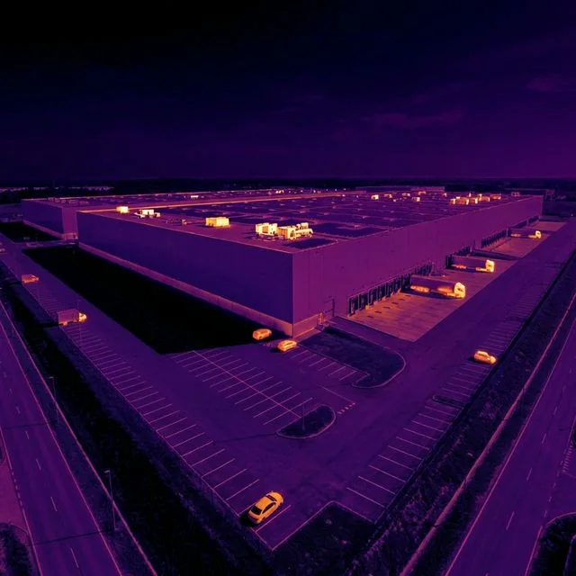 Thermal view of Logistics Warehouse Aerial View